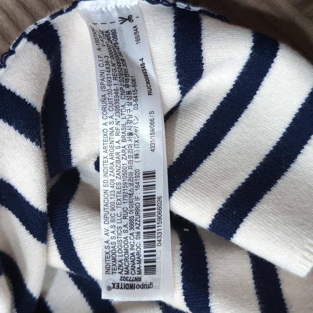 Zara Striped Knit Mini Dress Small Sailor Lapel Collar Pockets Cream Navy Costal - Picture 14 of 16